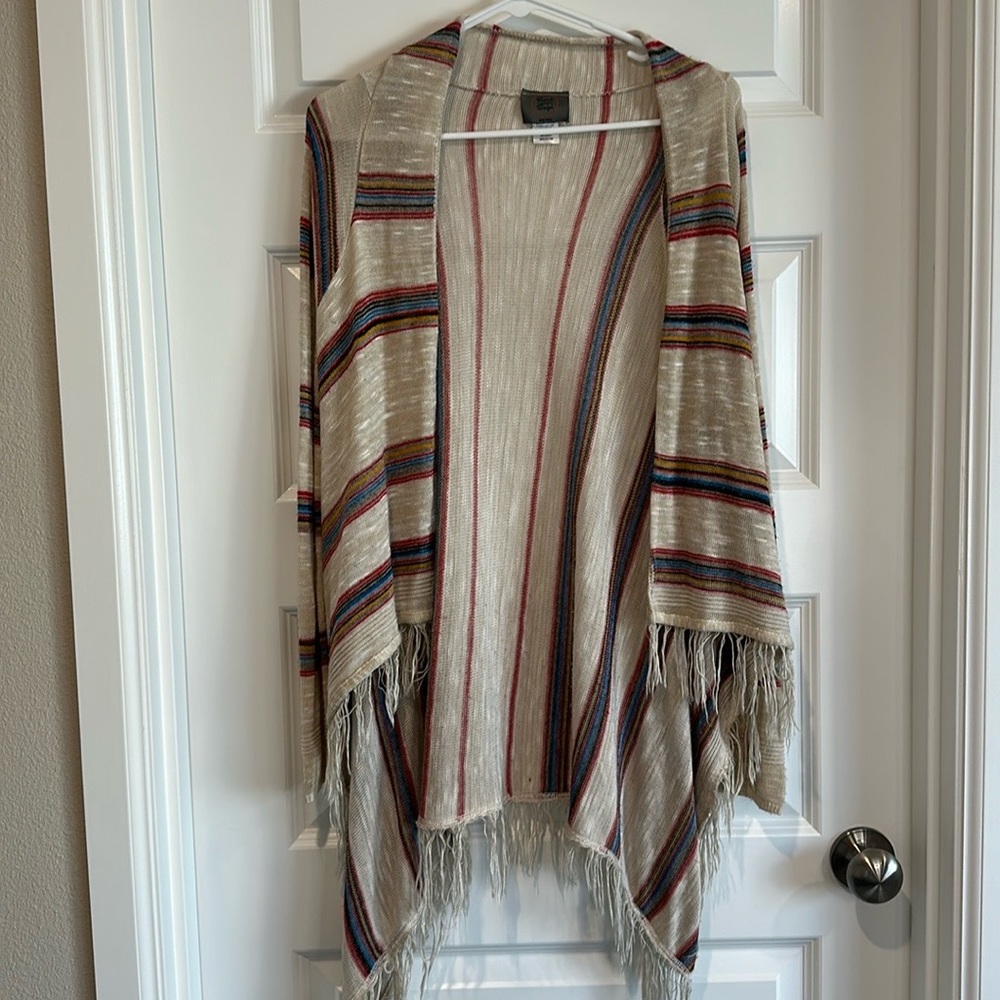 Sweet n Sinful Beige Colored Open Drape Cardigan‎ with Fringe - EUC
